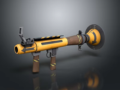 Yellow Black Rocket Launcher Weapon Featuring Wooden Parts Metal Components and Military Aiming Sight Design 3d model