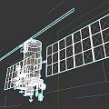 Silver Space Satellite With Blue Solar Panels And Long Antenna 3d model