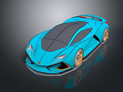 Blue Futuristic Sports Car Concept With Sleek Design And Orange Accents 3d model