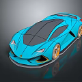 Blue Futuristic Sports Car Concept With Sleek Design And Orange Accents