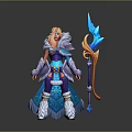 Warrior Character With Blonde Hair Holding Magical Staff In Fantasy Outfit