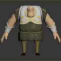 Chubby Game Movie Character In Green Tunic With Silver Gold Pattern Armor And Red Shoes