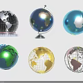 Various Decorative World Globes With Different Colors Designs And Bases 3d model