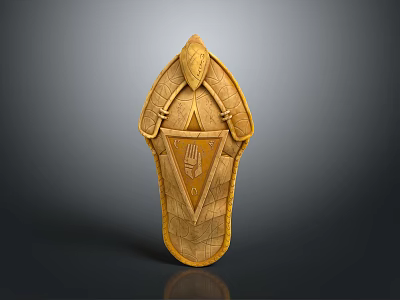 Ornate Golden Medieval Shield With Detailed Carved Design As Ancient Decorative Weapon 3d model