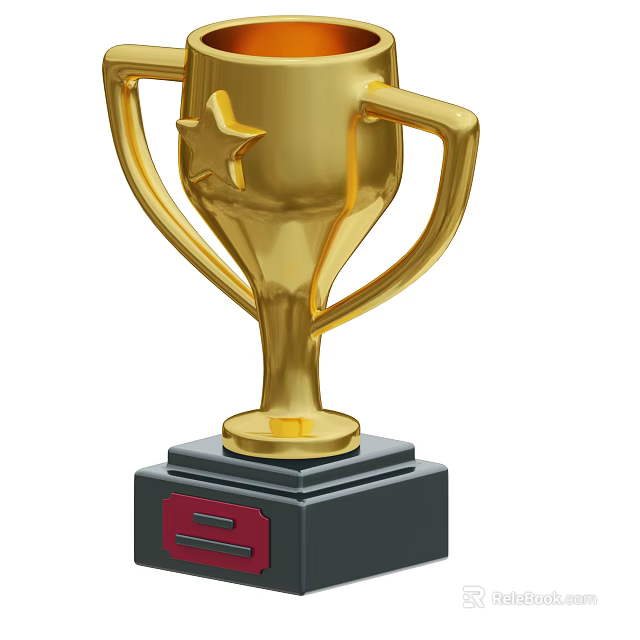 Elegant Golden Trophy Ornament Decoration Set With Star Accent And Black Base 3d model 
