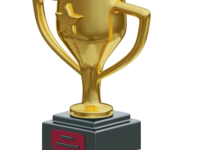 Elegant Golden Trophy Ornament Decoration Set With Star Accent And Black Base 3d model
