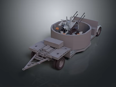 Trailer Mounted Multiple Barrel Weapon System With Rotating Barrels For Mobile Military Operations 3d model