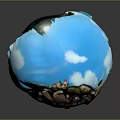 Cartoon Landscape With Cliff Path Greenery And Valley View