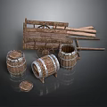 Rustic Vintage Wooden Cart With Barrels For Home Decor And Storage