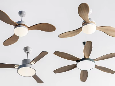 Modern Ceiling Fan Designs With Wooden Blades White Light And Multiple Styles 3d model