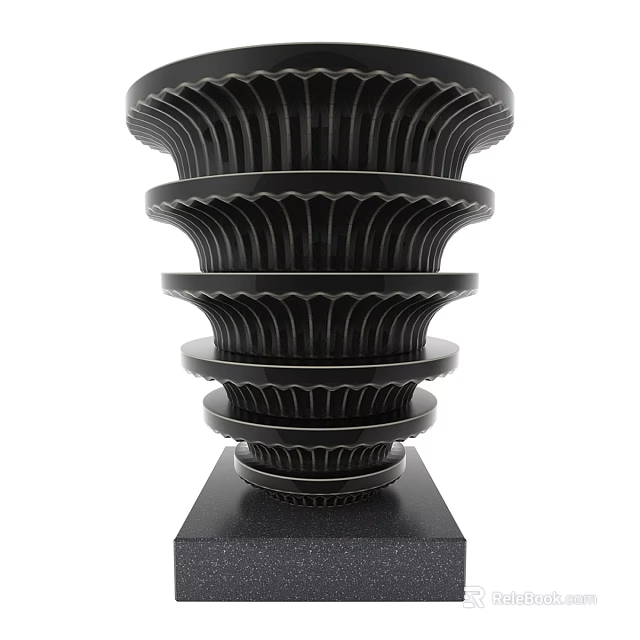 Black Multi Layered Decorative Ornament Set With Fluted Design And Base Stand 3d model 