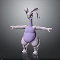 3D Rendered Fictional Creature With Purple White Body Long Ears Green Eyes Outstretched Arms
