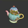 Unique Decorative Turquoise Teapot With White Swirl Patterns And Gold Accents
