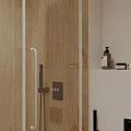 Modern Bathroom Interior Design With Washing Machine Wooden Vanity Toilet And Shower Area