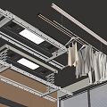 Ceiling Mounted Clothes Rack With LED Lights And Hanging Clothes In Modern Home Interior