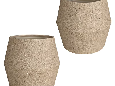 Two Beige Ceramic Vessels With Sandy Textured Surface For Modern Decorative 3d model