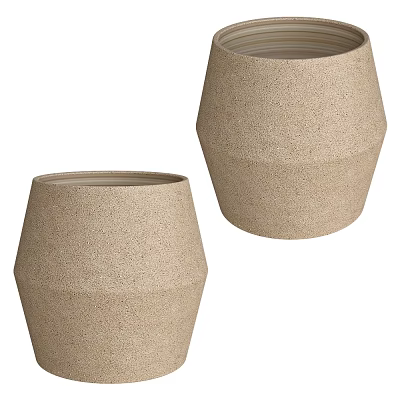 Two Beige Ceramic Vessels With Sandy Textured Surface For Modern Decorative 3d model