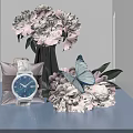 Stylish Silver Watch With Pink Peonies And Blue Butterfly Decorative Arrangement