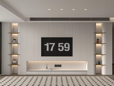 Modern Living Room White TV Stand With Lit Side Shelves And Screen 3d model