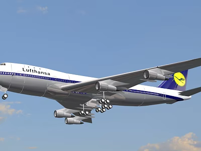 Lufthansa Passenger Plane Flying In Blue Sky With White And Blue Livery 3d model