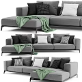 Modern Gray Two Seater Sofa With Patterned Cushions And Green Throw Blanket 3d model