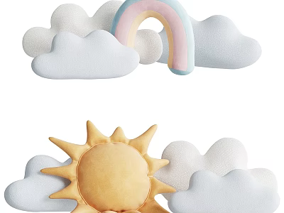 Cute Cloud Rainbow and Sun Shaped Soft Decorative Pillows for Home Decoration 3d model