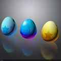 Colorful Easter Eggs With Star Leaf Patterns On Black Reflective Surface