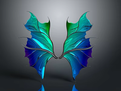 Shiny Butterfly Wing Shaped Decorative Household Item With Turquoise Green And Purple Colors 3d model