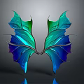 Shiny Butterfly Wing Shaped Decorative Household Item With Turquoise Green And Purple Colors