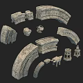 Ancient Style Stone Architectural Components With Various Shapes Carvings And Arch Designs