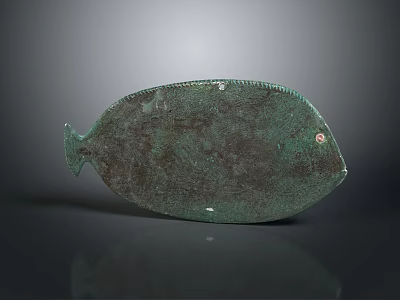 Ancient Bronze Fish Shaped Decorative Artifact With Patina Surface Texture 3d model