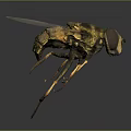 Yellow And Black Striped Fly With Transparent Wings Slender Legs On Dark Background
