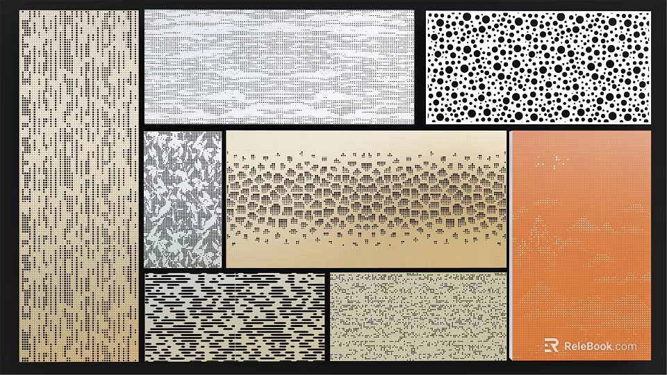 Various Decorative Textured Patterns With Dotted Honeycomb Grid And Striped Design Elements 3d model 
