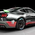 Ford Mustang Race Car With Black Body Stripes Number 1 And Sponsor Logos