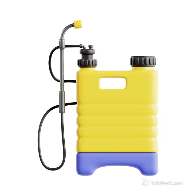 Manual Sprayer Design With Yellow Tank Blue Base And Black Hose Nozzle 3d model 