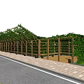 Natural Garden Landscape with Wooden Pergola Covered Green Vines Paved Walkway and Grass Area