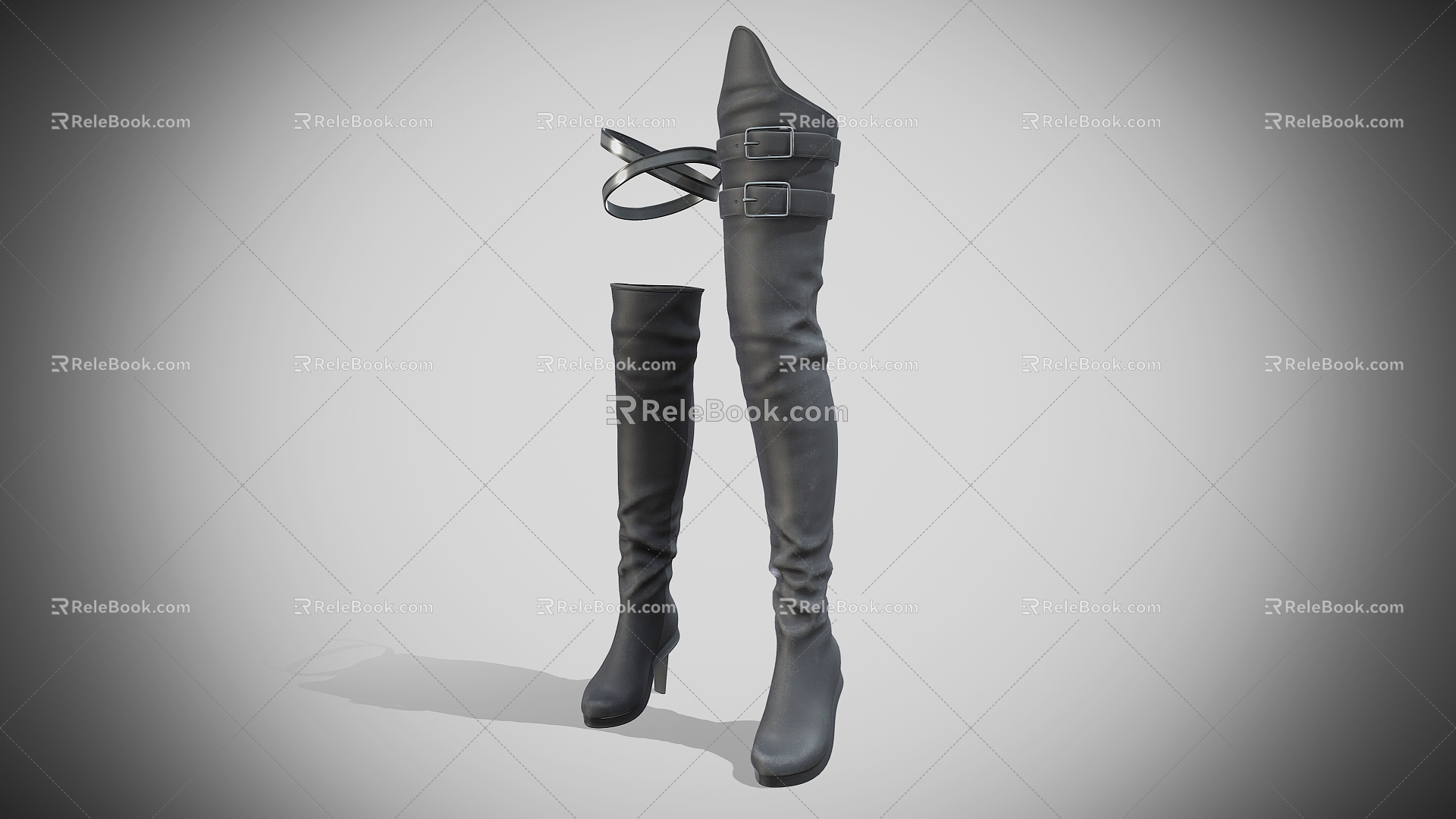 Women's Black Leather Sci-Fi Boots Shoes Boots 3d model