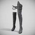 Black Leather Thigh High Boots With High Heels And Belt Buckles Design