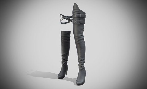 Women's Black Leather Sci-Fi Boots Shoes Boots 3d model