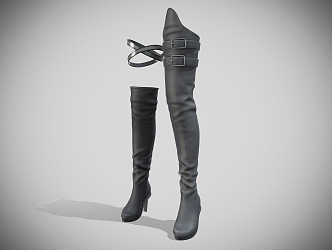 Women's Black Leather Sci-Fi Boots Shoes Boots 3d model