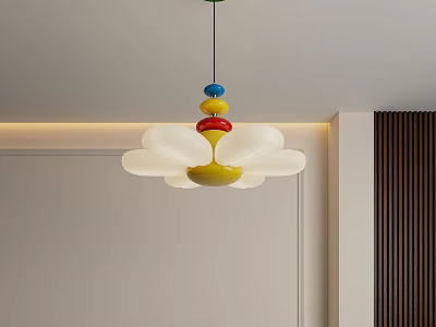 Modern Interior Decorative Chandelier With Petal Shaped White Shade And Colorful Beads 3d model