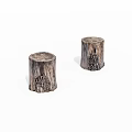 Two Natural Wooden Tree Stumps With Rough Texture On White Background