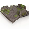 Ancient Stone Ruins With Moss Covered Walls And Green Plants On Pavement