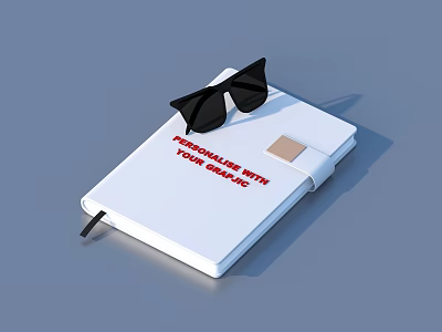 Personalized White Notebook With Black Sunglasses And Custom Name Text On Cover 3d model