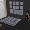 Transparent Partition Samples With Various Geometric Patterns On Wall And Table