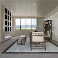 Modern Teahouse Interior With Large Windows Wooden Furniture Bookshelves And Natural Light
