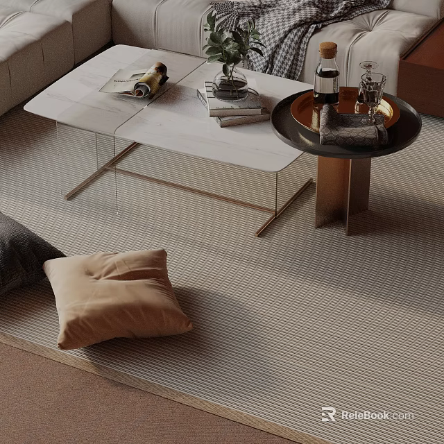 Modern Sofa and Coffee Table Set With Metal Frame Throw Pillows And Area Rug 3d model 