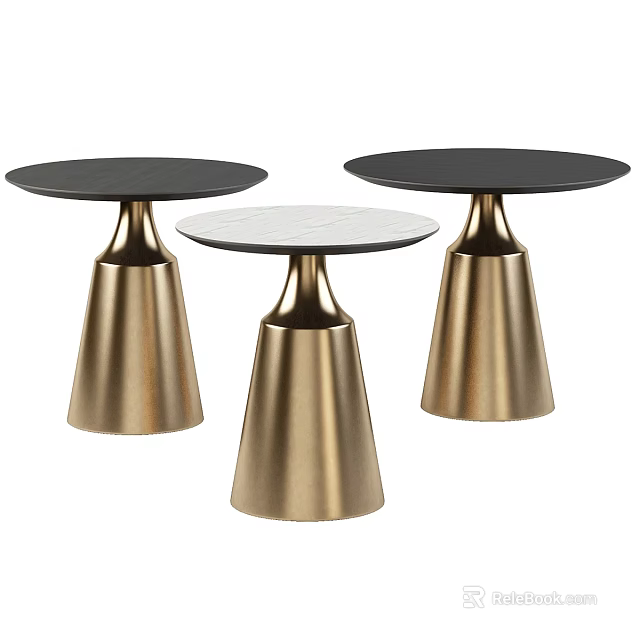 Modern Coffee Tables With Gold Cone Bases And Black White Tabletops 3d model 