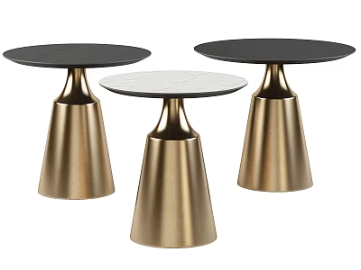 Modern Coffee Tables With Gold Cone Bases And Black White Tabletops 3d model