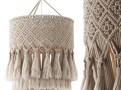Macramé Chandelier Natural Fiber Design With Tassel Details And Woven Texture 3d model